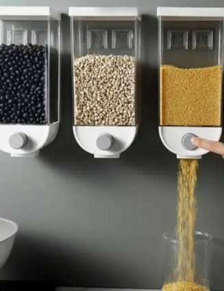 1Pc 1500ml Self-Adhesive Grain Dispenser | Wall Mounted Rice & Grain Storage Box | Kitchen Food Organizer Container | Dry Fruit Dispenser